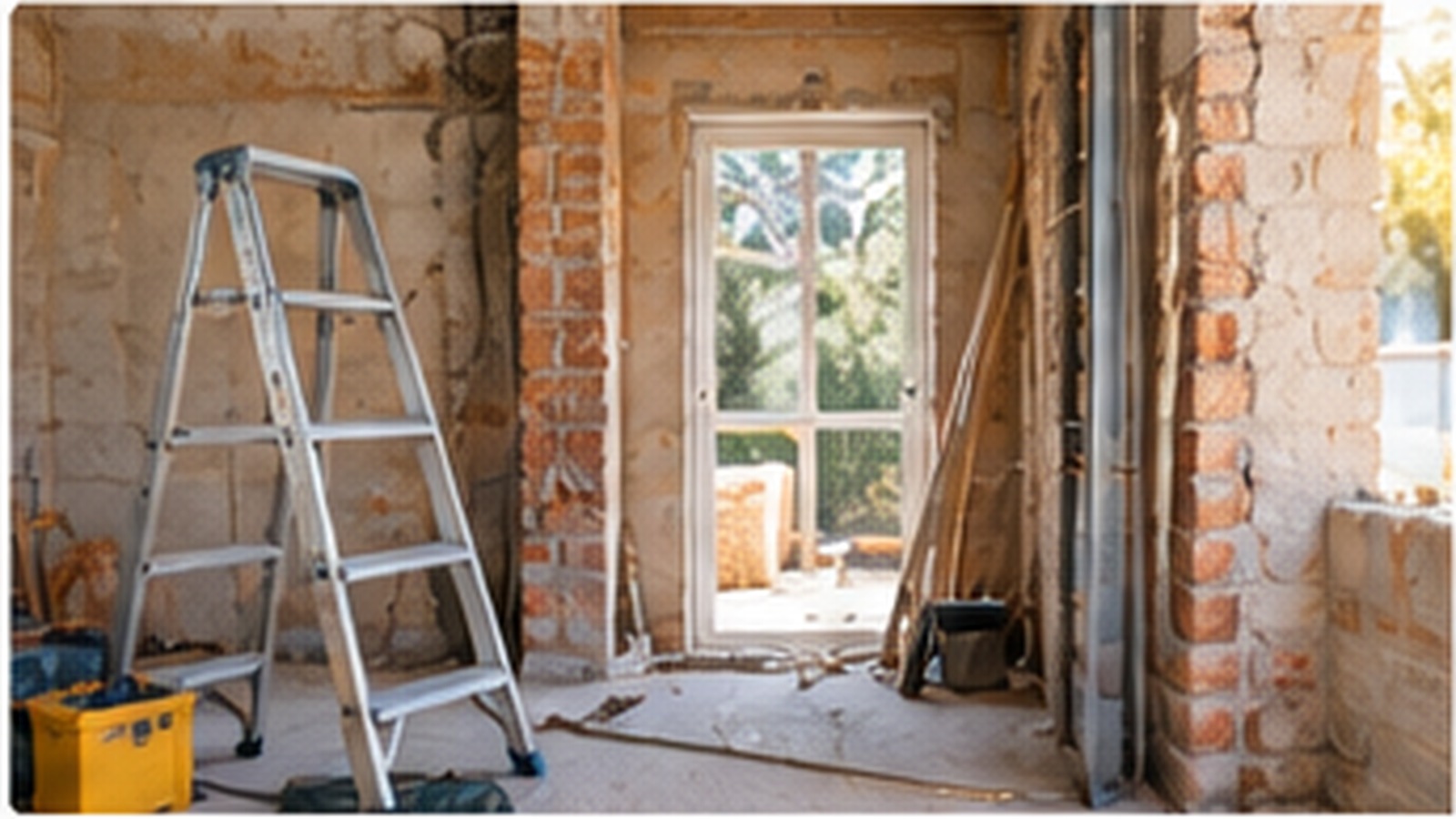 Renovation works inside a Portuguese property under legal and planning review.