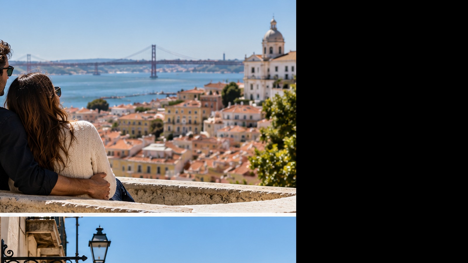 International couple overlooking Lisbon after planning their legal life in Portugal.