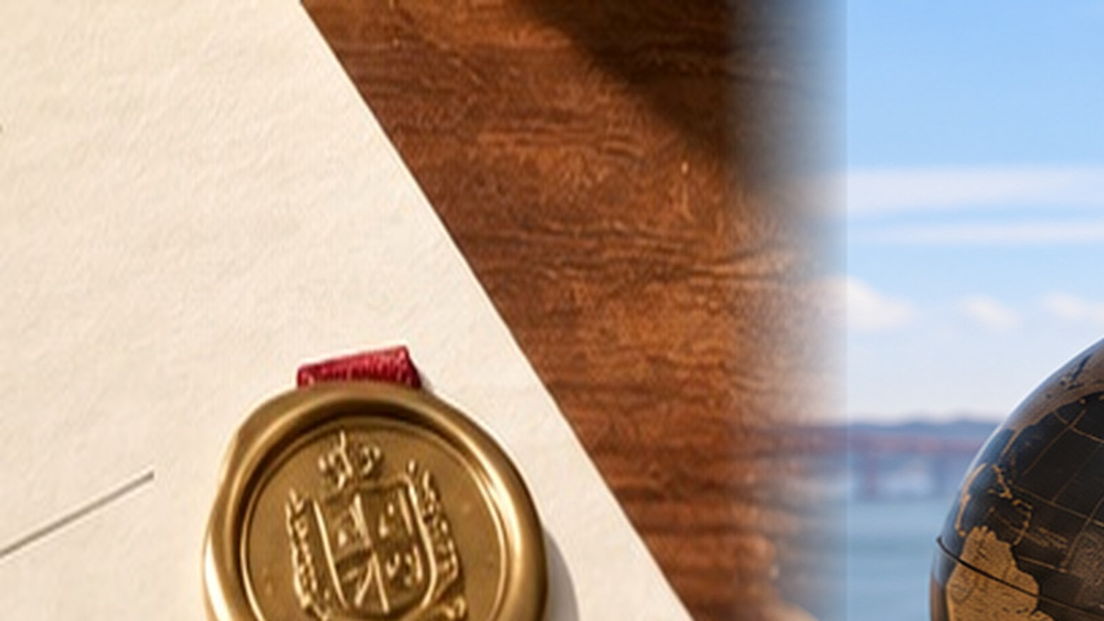 Formal sealed document beside a Lisbon office view, illustrating lifetime gifts and their later effect on a Portuguese inheritance.