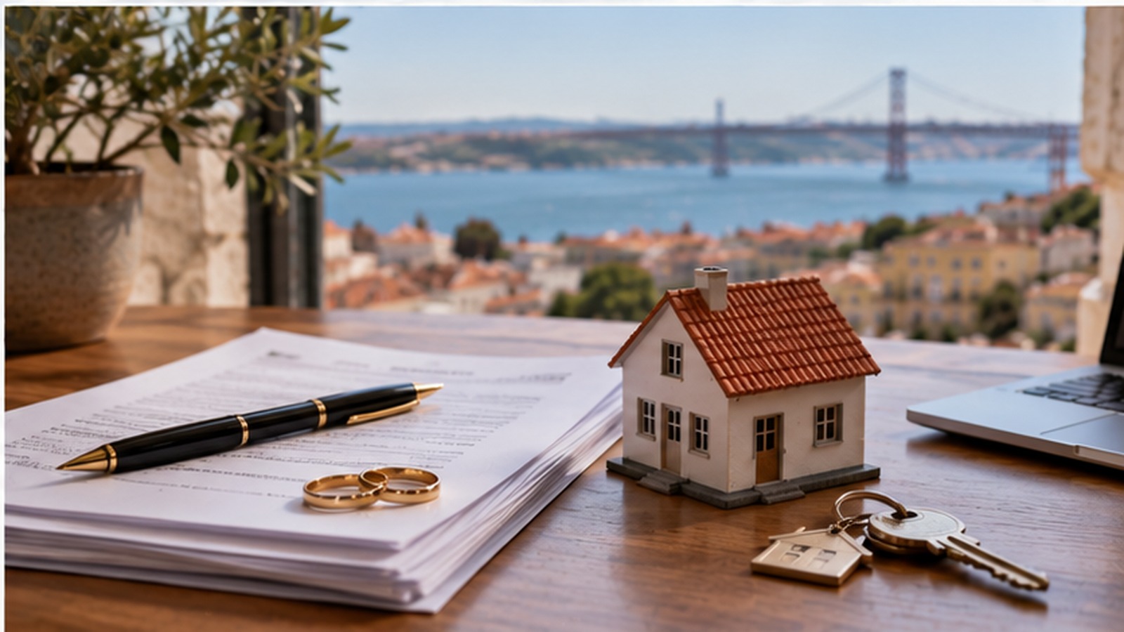 House, keys and legal documents prepared for property division in a Portuguese divorce.