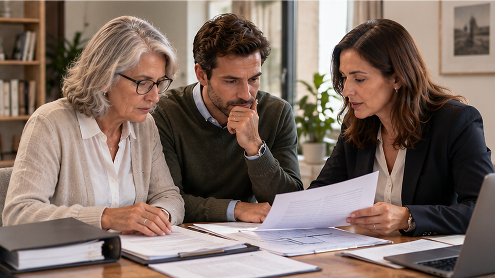 Heirs reviewing inheritance and property documents before a sale in Portugal.