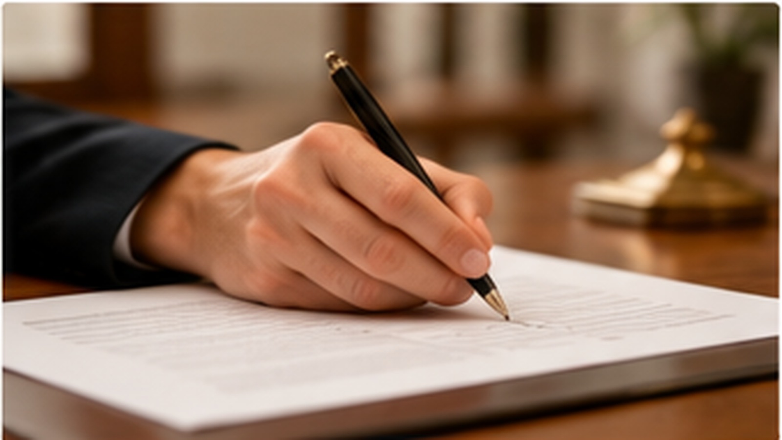 Property purchase document being signed at completion in Portugal.