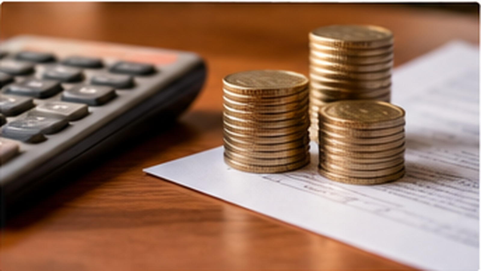 Calculator and coins used to plan Portuguese property purchase taxes and costs.